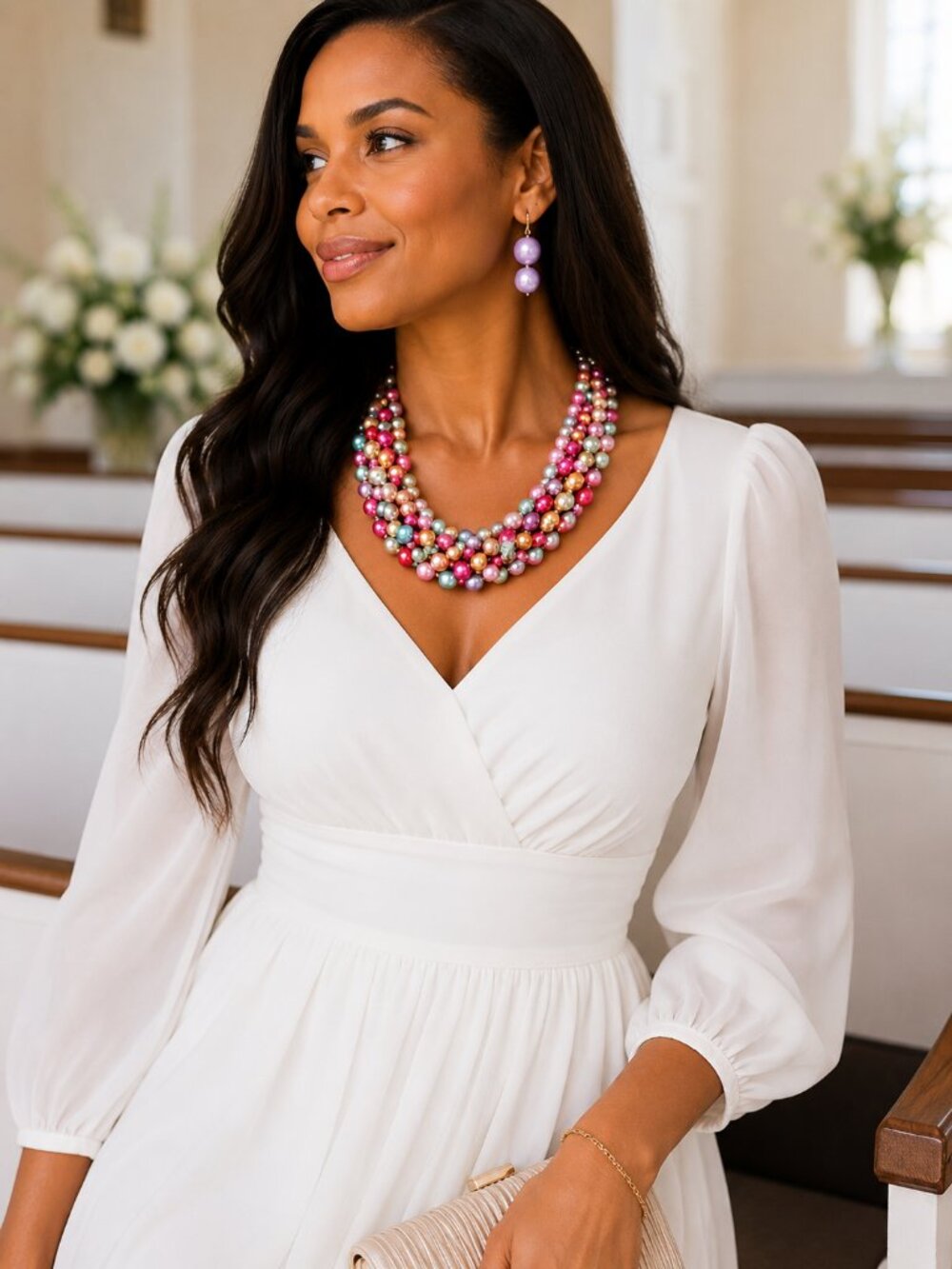 Elegant Pearl Multi Strand Bib Necklace Layered Statement Jewelry for Women